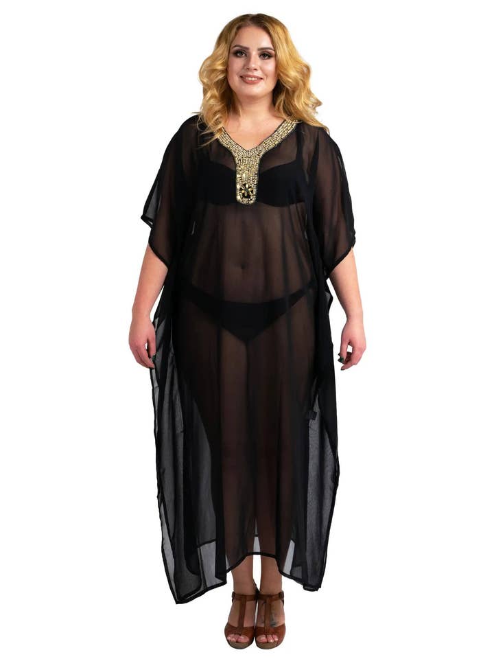 Damen langer Kaftan Strandkleid, 3 Farben S-3XL, 140 für den Großhandel von Miss Lavish London
