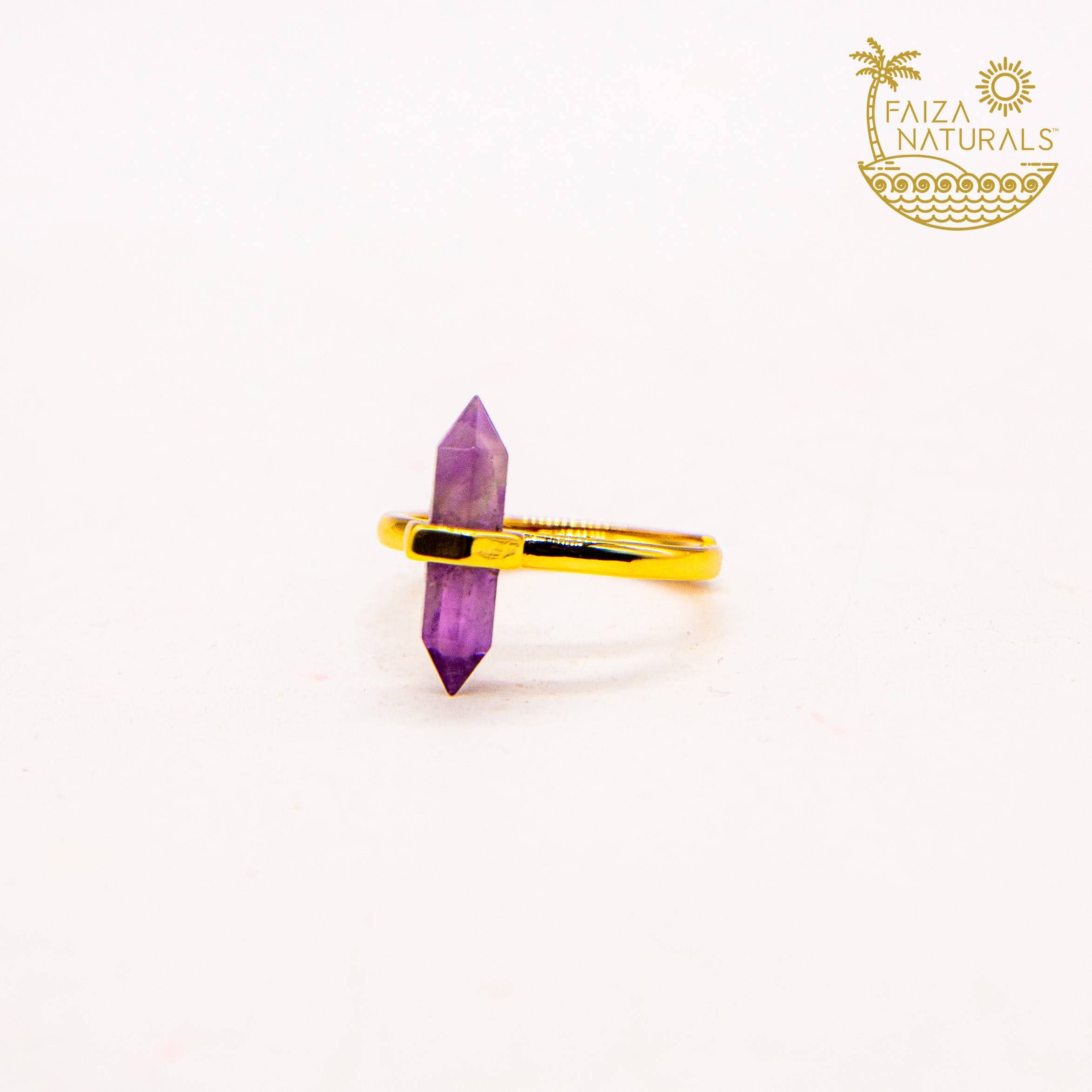 Faiza Naturals - Wholesale Ring met een steen/solitaire ring - Amethist kristallen torenring