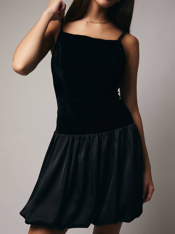 Black SLEEVELESS DROP WAIST BUBBLE HEM DRESS for wholesale on Faire5