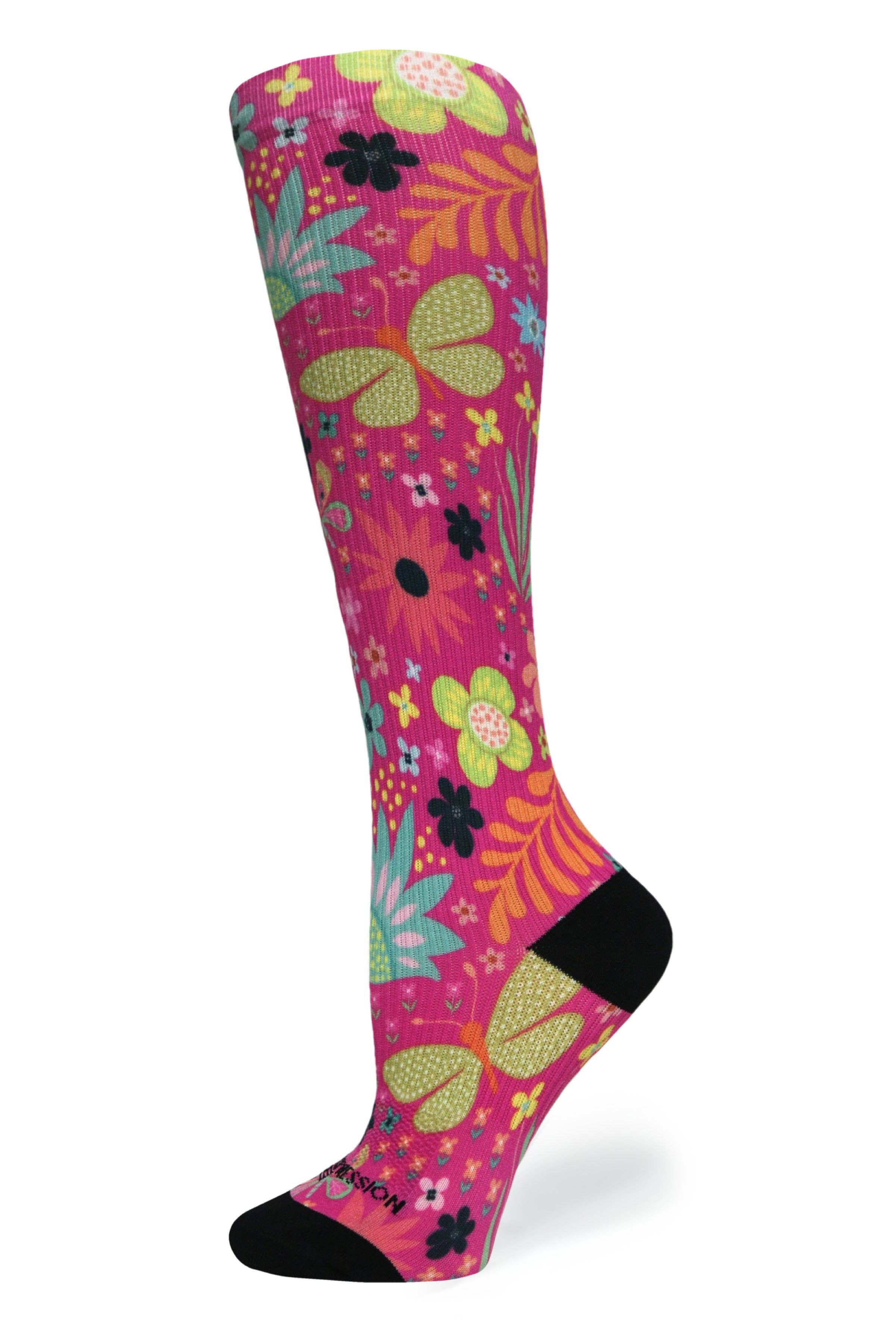 Crazy Compression - Wholesale Socks - Women's - 360 Magenta Florals OTC Compression Socks (Standard & Extra Wide)7