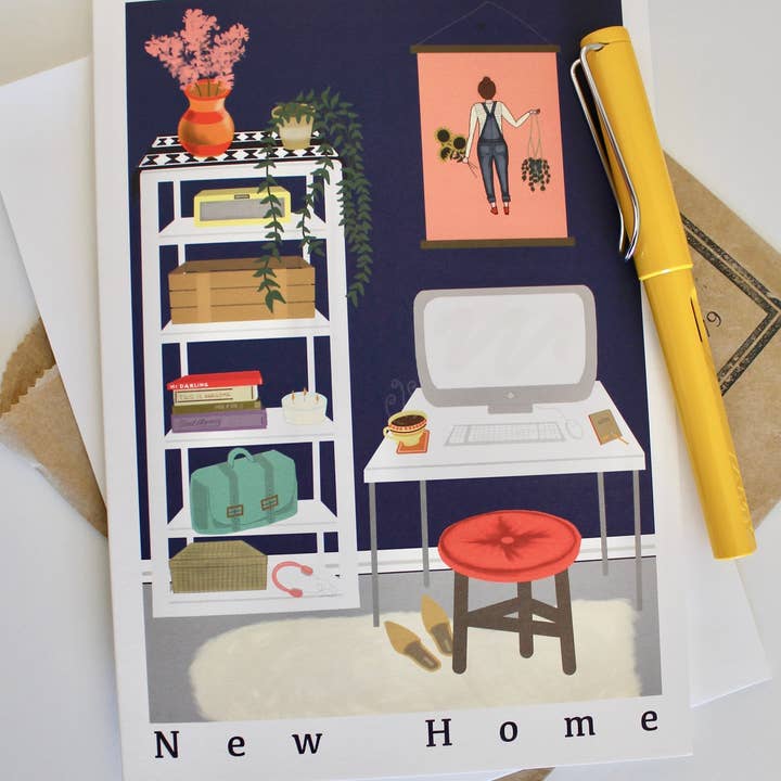 Nova casa movendo A5 cartão com envelope de creme por atacado de Cambridge Purple