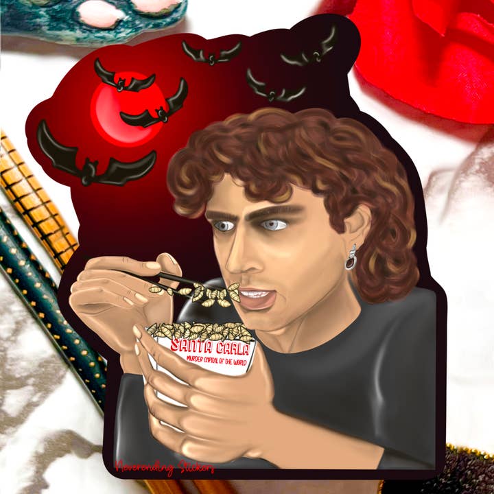 Neverending Stickers - 80’s Horror - Lost Boys - Michael Eating Maggots Vinyl Sticker or Magnet - 3.35x3 in - Vampire Bats for wholesale by Neverending Stickers