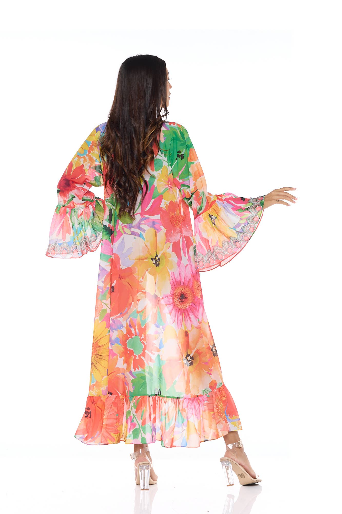 Ranee's - Wholesale Kimono - Women's - Red floral ruffle duster6