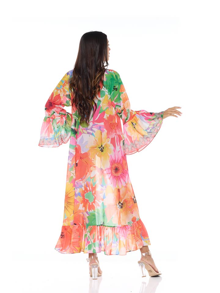 Ranee's - Wholesale Kimono - Women's - Red floral ruffle duster6