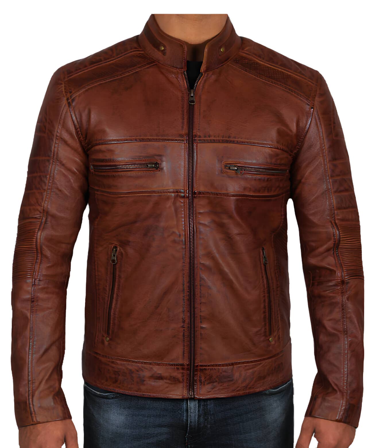 TA Impex - Wholesale Motorjack - Heren - De rijke mahonie: Echte leren herenjacket in bruin
