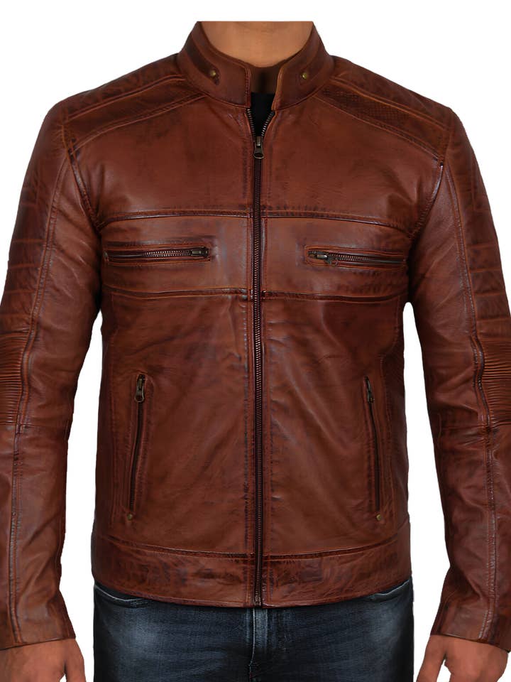 TA Impex - Wholesale Motorjack - Heren - De rijke mahonie: Echte leren herenjacket in bruin0