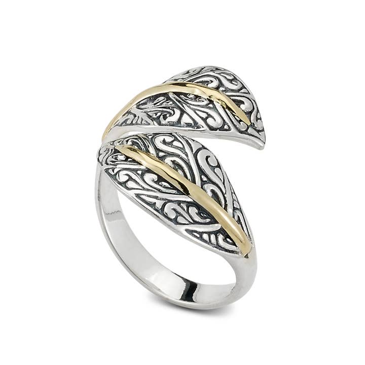 SS/18k Bypas-Blatt-Ring für den Großhandel von Eli Pebble