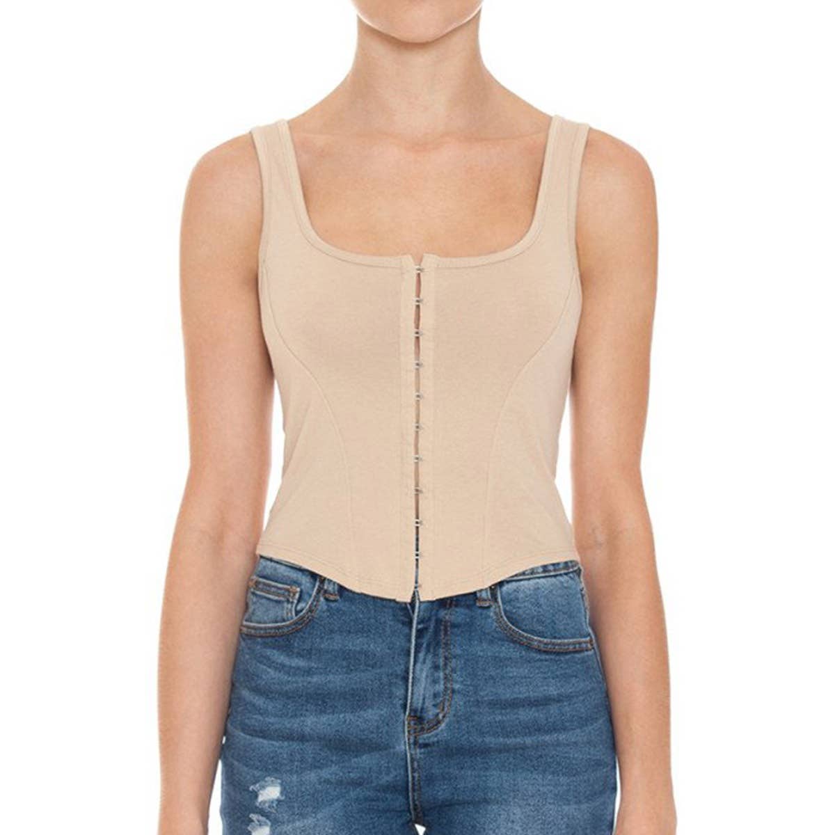 Timeless – wholesale Tank top – Women′s – SCOOP NECK HOOK AND EYE TRIMMED BUSTIER TANK TOP10