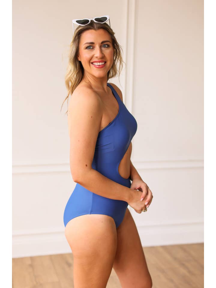 The Camilla One Piece with Cutouts, Blue for wholesale on Faire