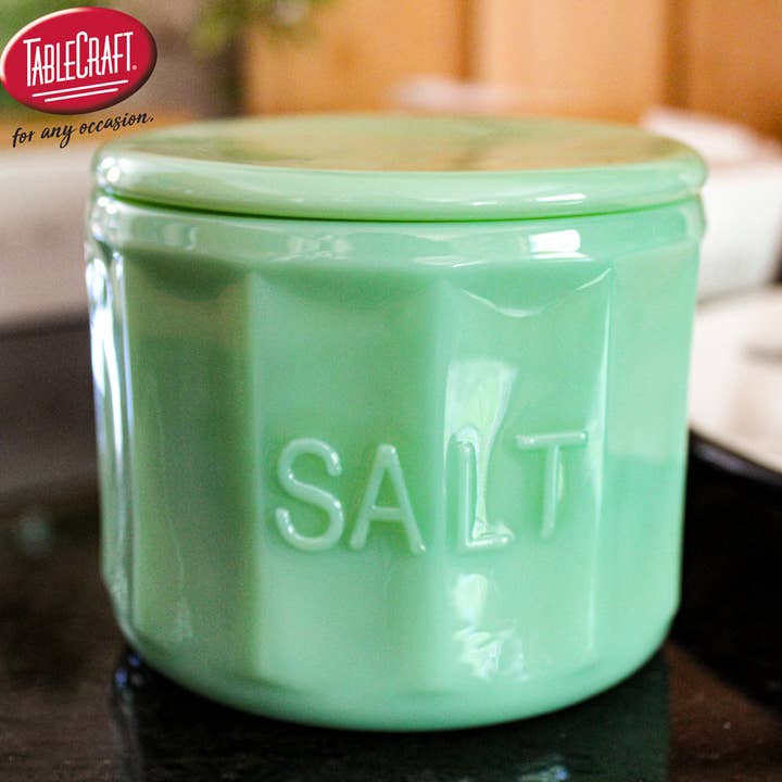 TableCraft Products Company - Wholesale Salt Mill - Jadeite Glass Collection Salt Cellar With Lid4