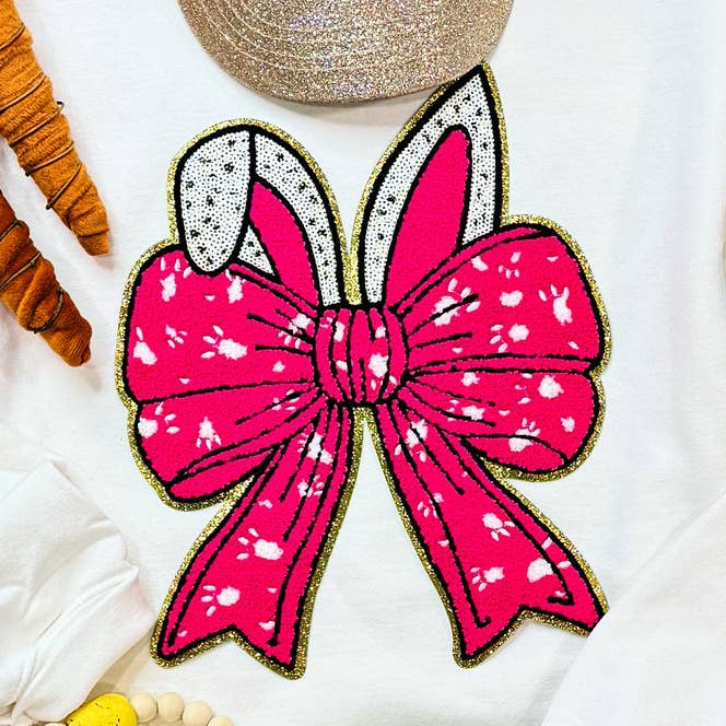 Bunny Ears with Bow Easter Sequins Patch for wholesale by Trendy Transfers