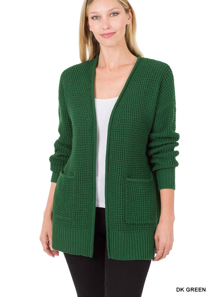 42POPS - Vendita all'ingrosso Cardigan - Donna - Cardigan Aperto a Maglia Waffle a Bassa Densità34
