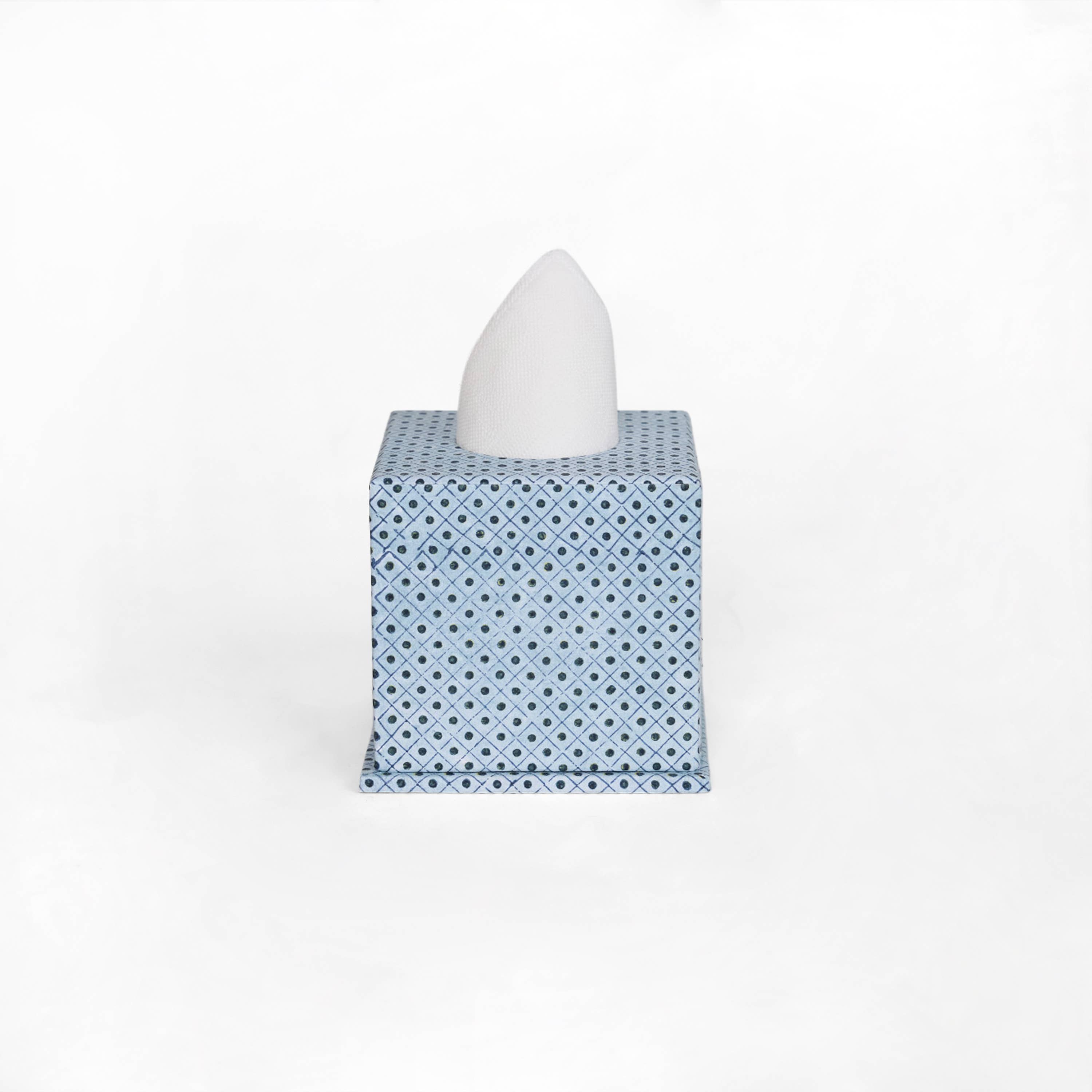 Craft Boat - Venta al por mayor Cajas de pañuelos - Caja para pañuelos con estampado en bloque - puntos y cuadrícula azul3