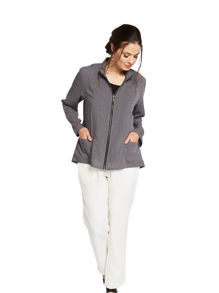 SALE - AA237 - Ruched Linen Zip Jacket for wholesale by Fridaze