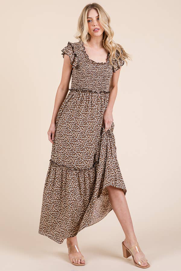 Leopard Print Ruffle Sleeve Tiered Maxi Dress for wholesale on Faire13