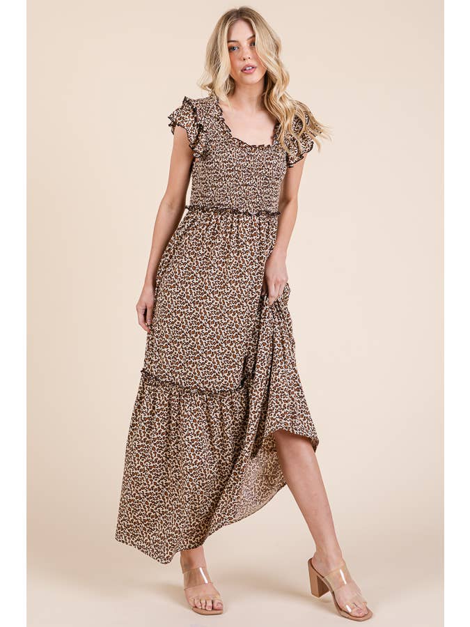 Leopard Print Ruffle Sleeve Tiered Maxi Dress for wholesale on Faire13