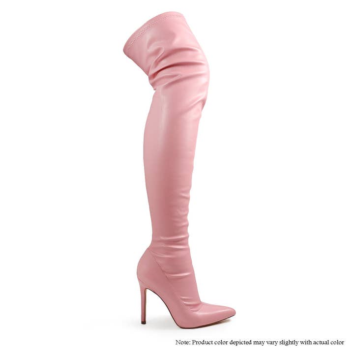 BOTTES GISELE-7 EN TISSU STRETCH À BOUT POINTU, ROSE pour la vente par Liliana Shoes