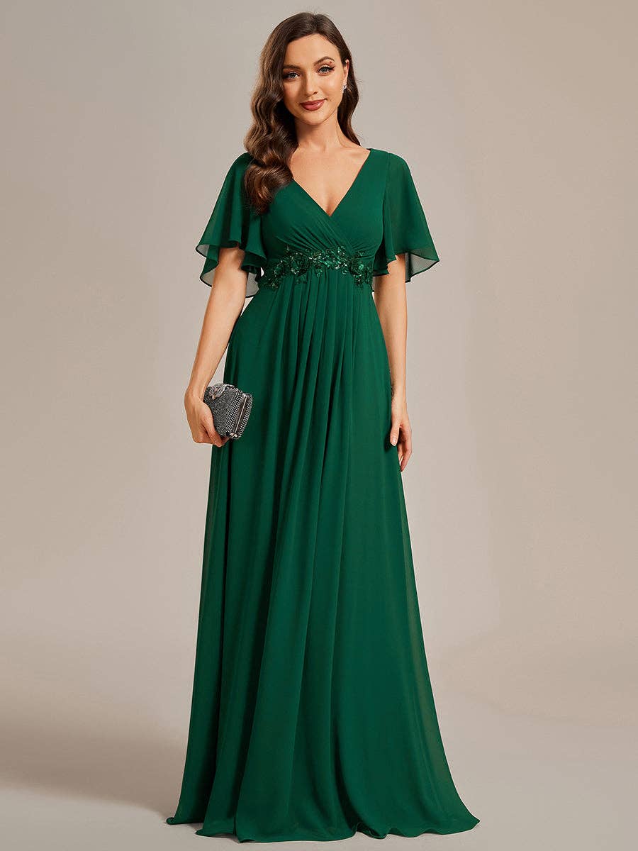 Ever-Pretty - Vente Robe de soirée – femme - Robe de demoiselle d'honneur plissée avec appliques et col en V5