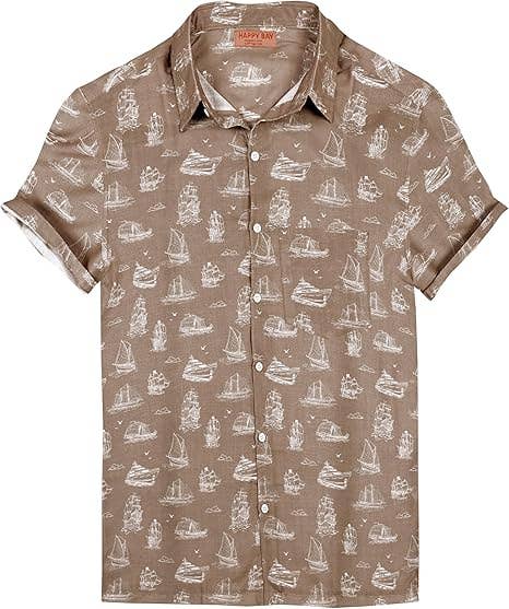 HAPPY BAY Linen Effect Mens Shirts Brown Ships P00404 for wholesale on Faire