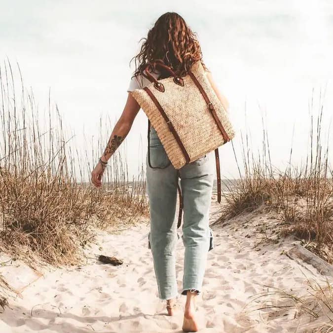 Melecraft - Wholesale Backpack - Women's - Straw Backpack - Straw Beach Bag with Leather Strap