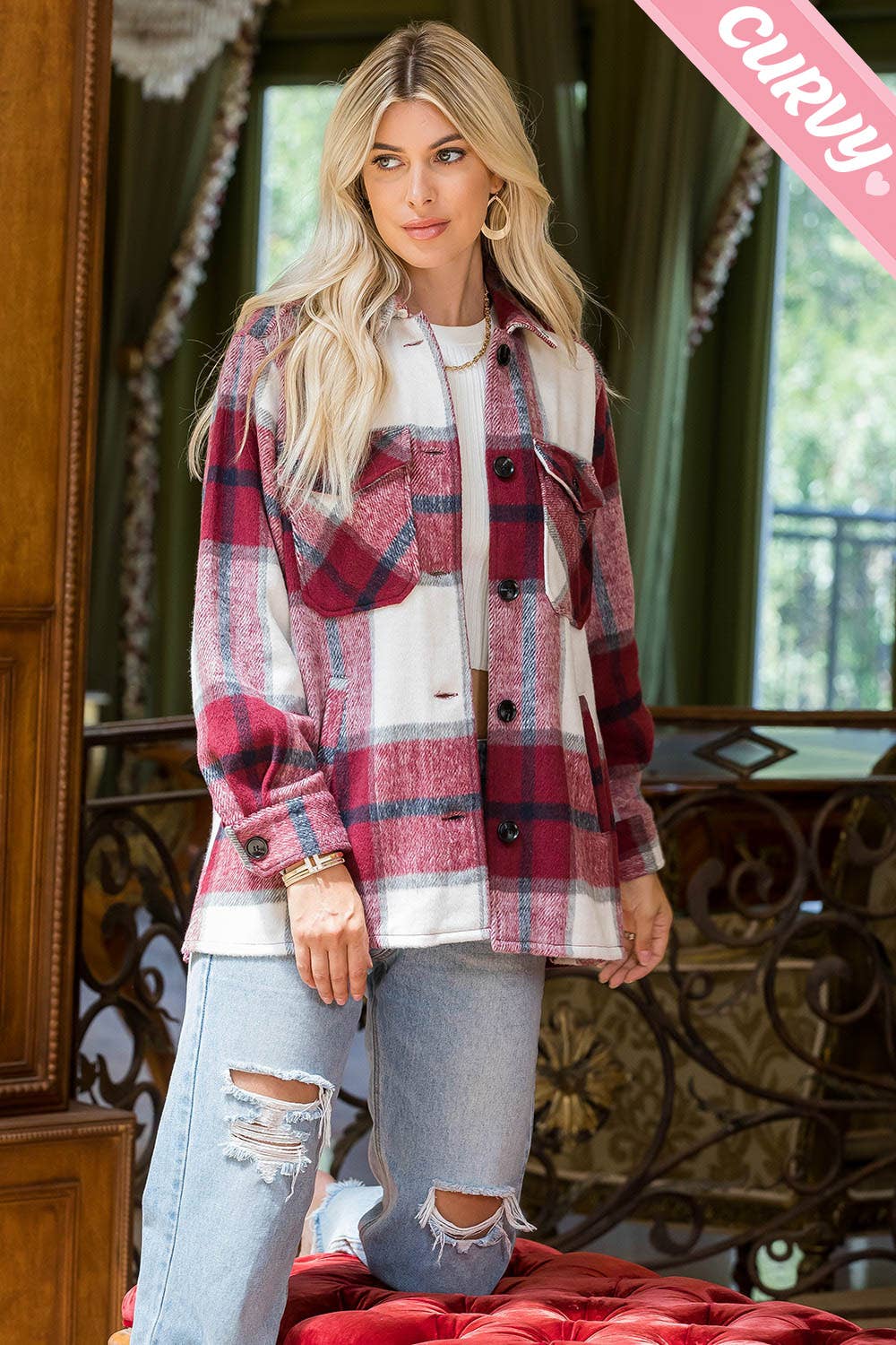 Sweet Lovely by Jen - Wholesale Shirt Jacket/Shacket - Women's - OUTERWEAR PLUS SIZE  FLANNEL  SHACKET 43