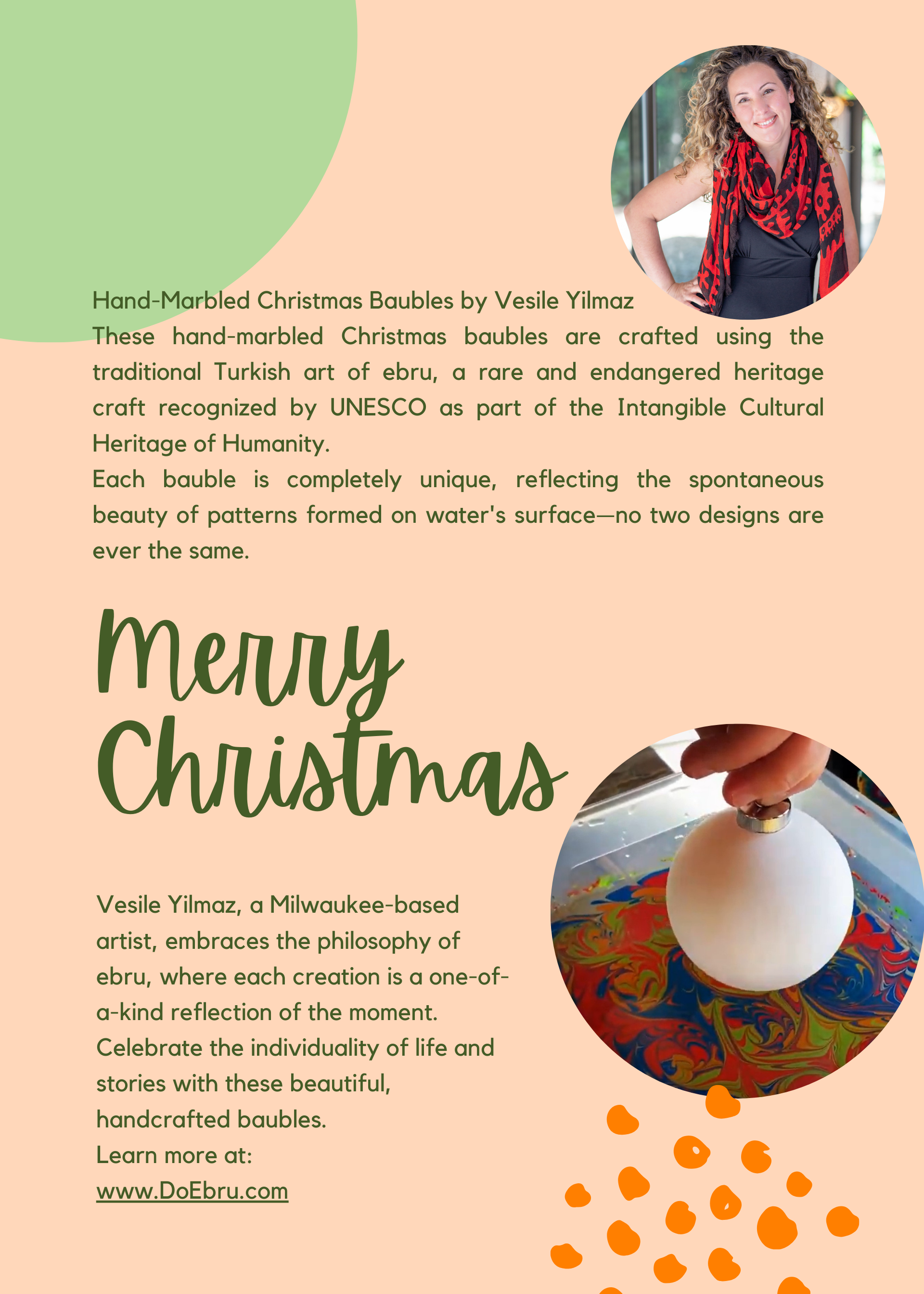 Marbling Art LLC - Wholesale Ornament - Hand-Marbled Ceramic Christmas Baubles / Decorations11