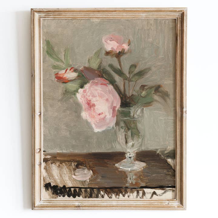 Impression artistique de fleurs de pivoines roses vintage européennes VP52 pour la vente par Sugar & Canvas