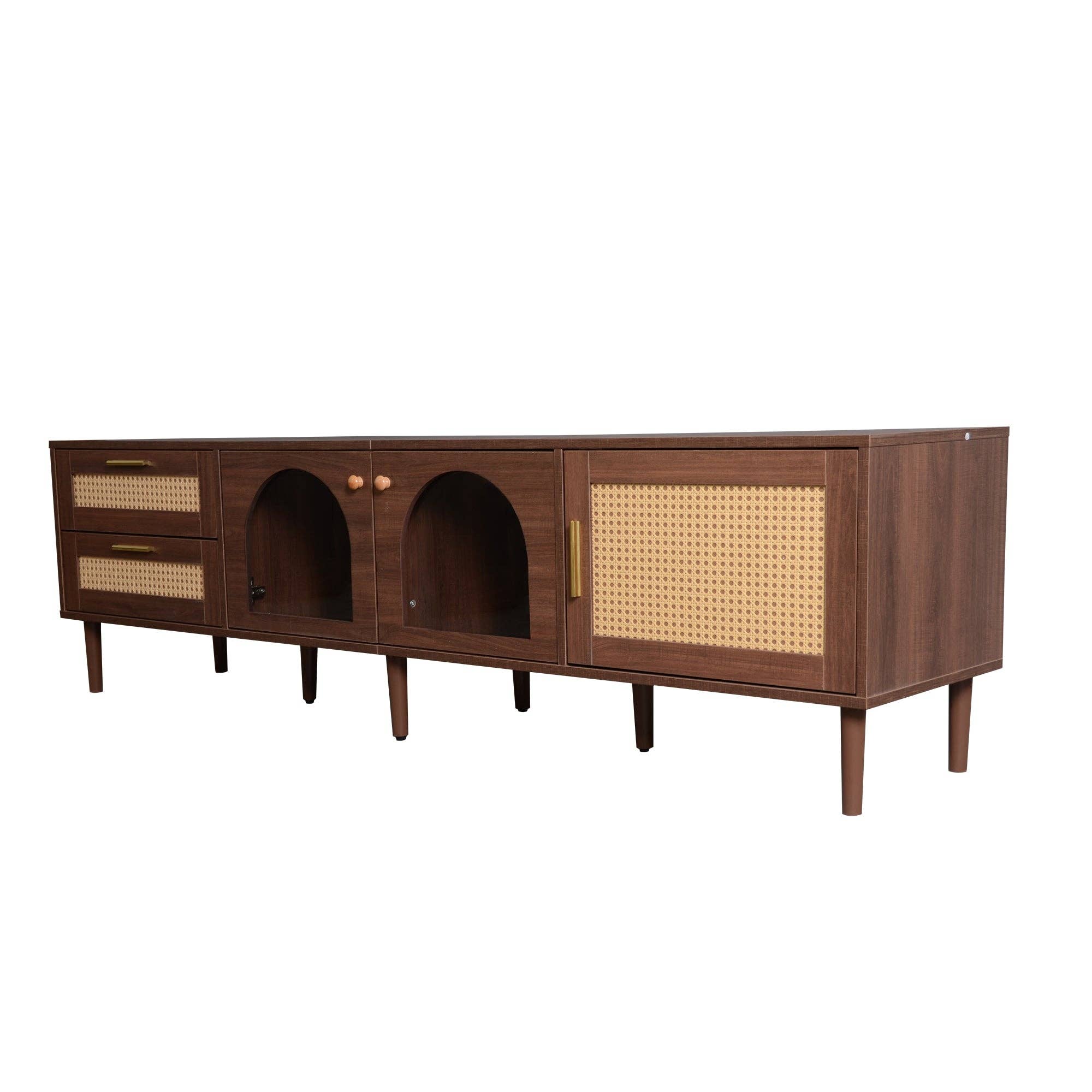 HOMYCASA DESIGN INC - Wholesale Console Table - Rattan TV Stand with LED Lights 3 Cabinets for 80" TVs17