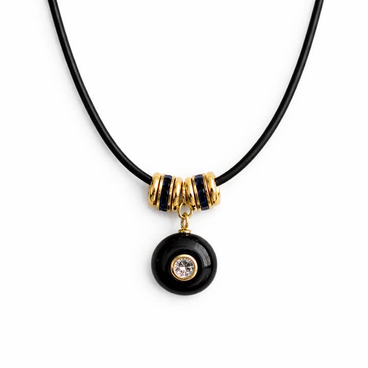 Round Black Onyx and White Topaz Rope Necklace for wholesale by LB Beadz