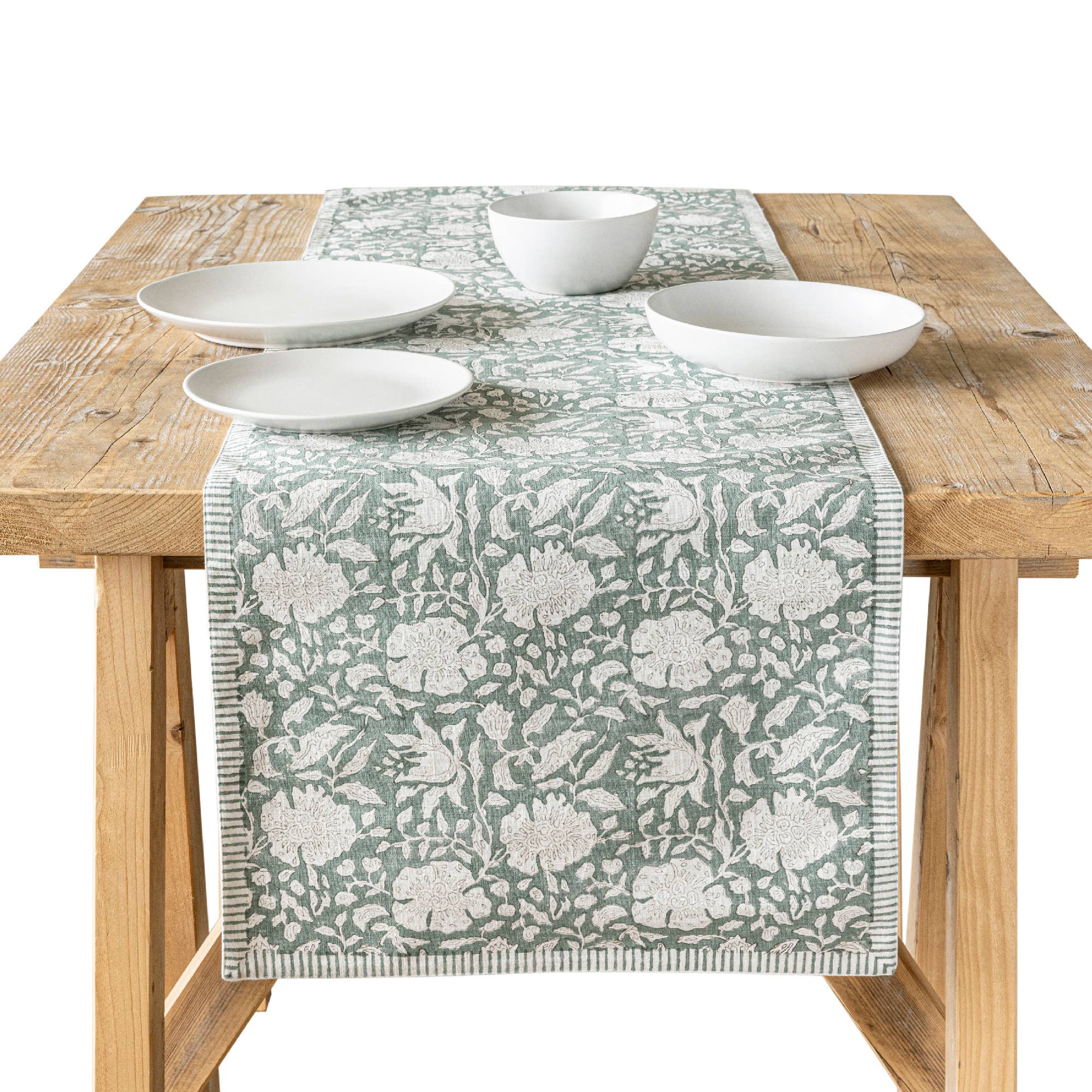 over&back - Wholesale Table Runner -  Hand-Blocked Table Runner Floral Patterns 18x10843