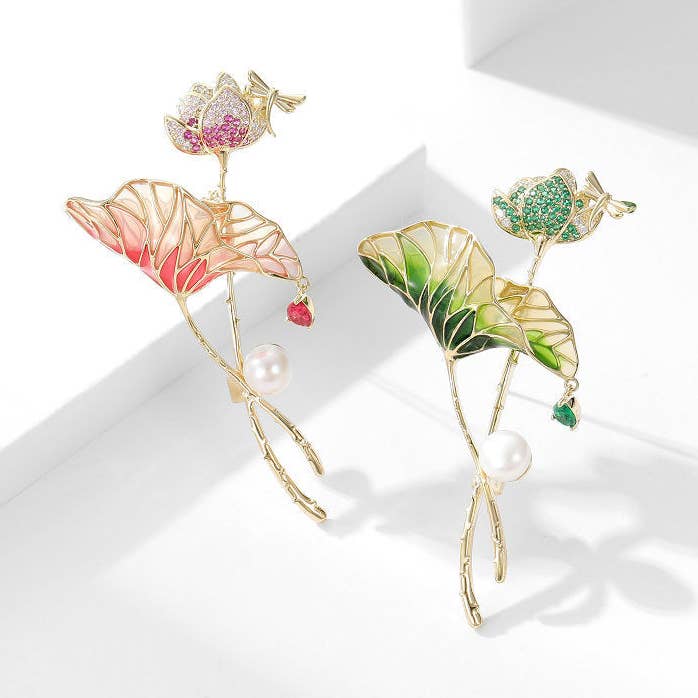 Color Lotus Flower Pearl Wedding Brooch in Solid Copper for wholesale by Perimade & Co. LLC