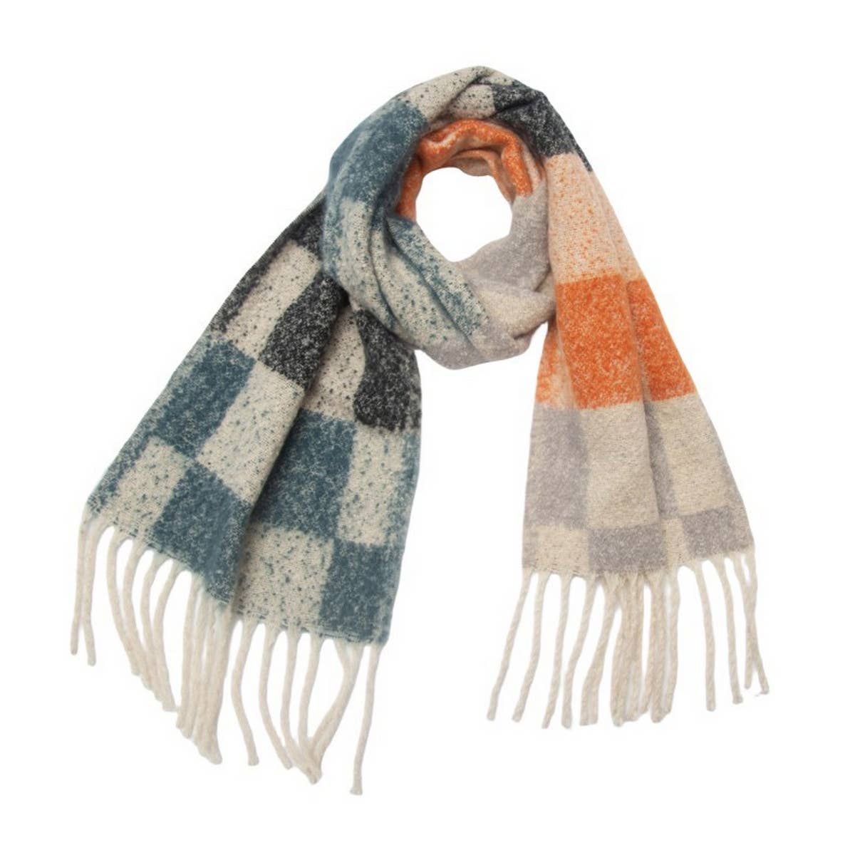 ACCITY - Wholesale Scarf - Women's - Tassel Circle Yarn Checkered Scarf for Fall/Winter_CWASC12805