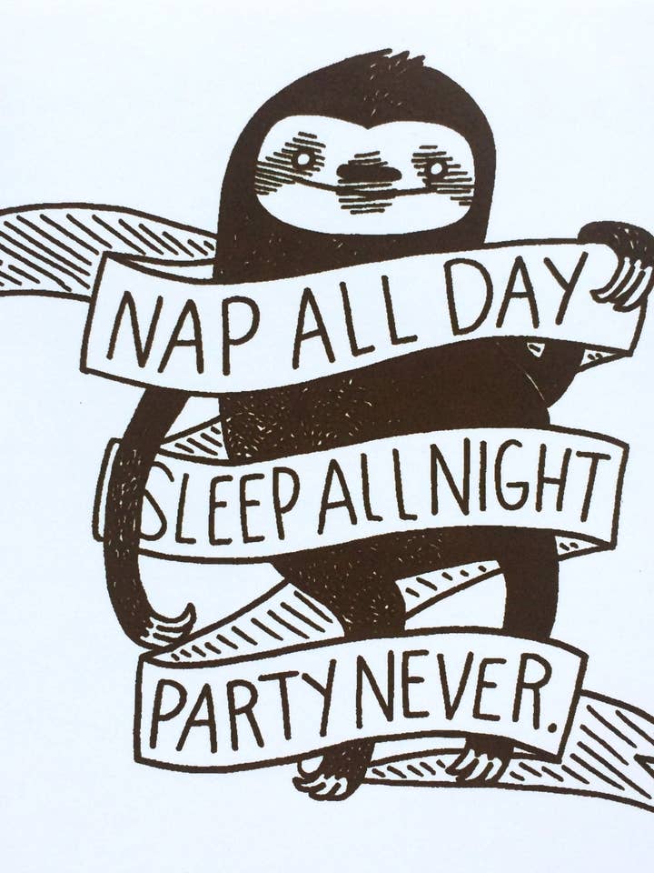 Sticker: Nap All Day Sleep All Night Party Never Sloth for wholesale by Silver Sprocket