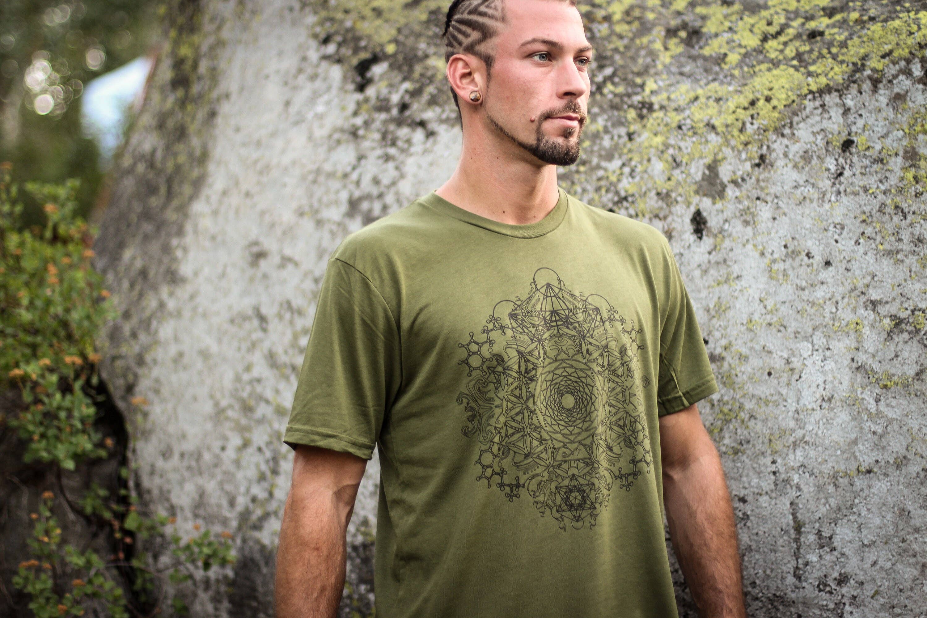 Sacred State Design - Wholesale Screen Printed T-Shirt - Men's - Organic Hemp Vector Mandala Sacred Geometry Yoga Shirt2