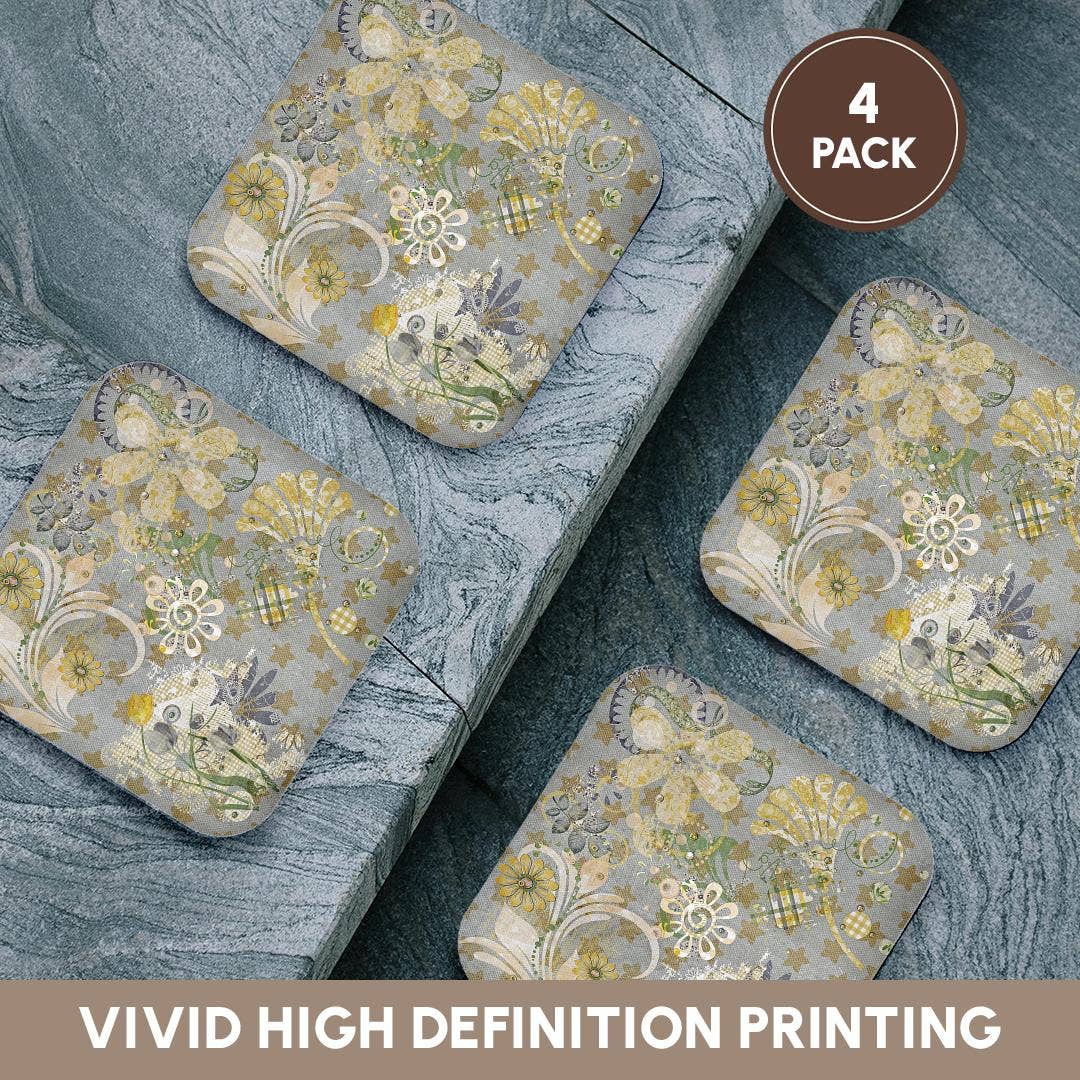 3dRose - Wholesale Coasters - 3dRose, Image of Abstract Star, Flower Design Of Yellow, Gray, Green, Blue, Coaster12