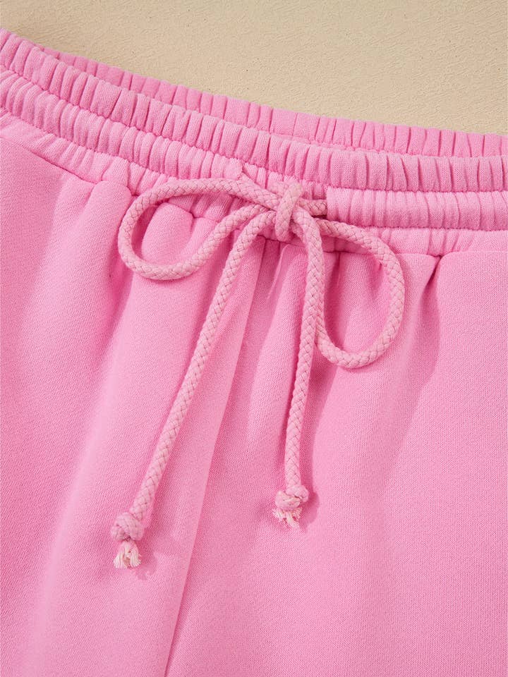 Strawberry Pink Colorblock Pullover and Shorts Set for wholesale on Faire7