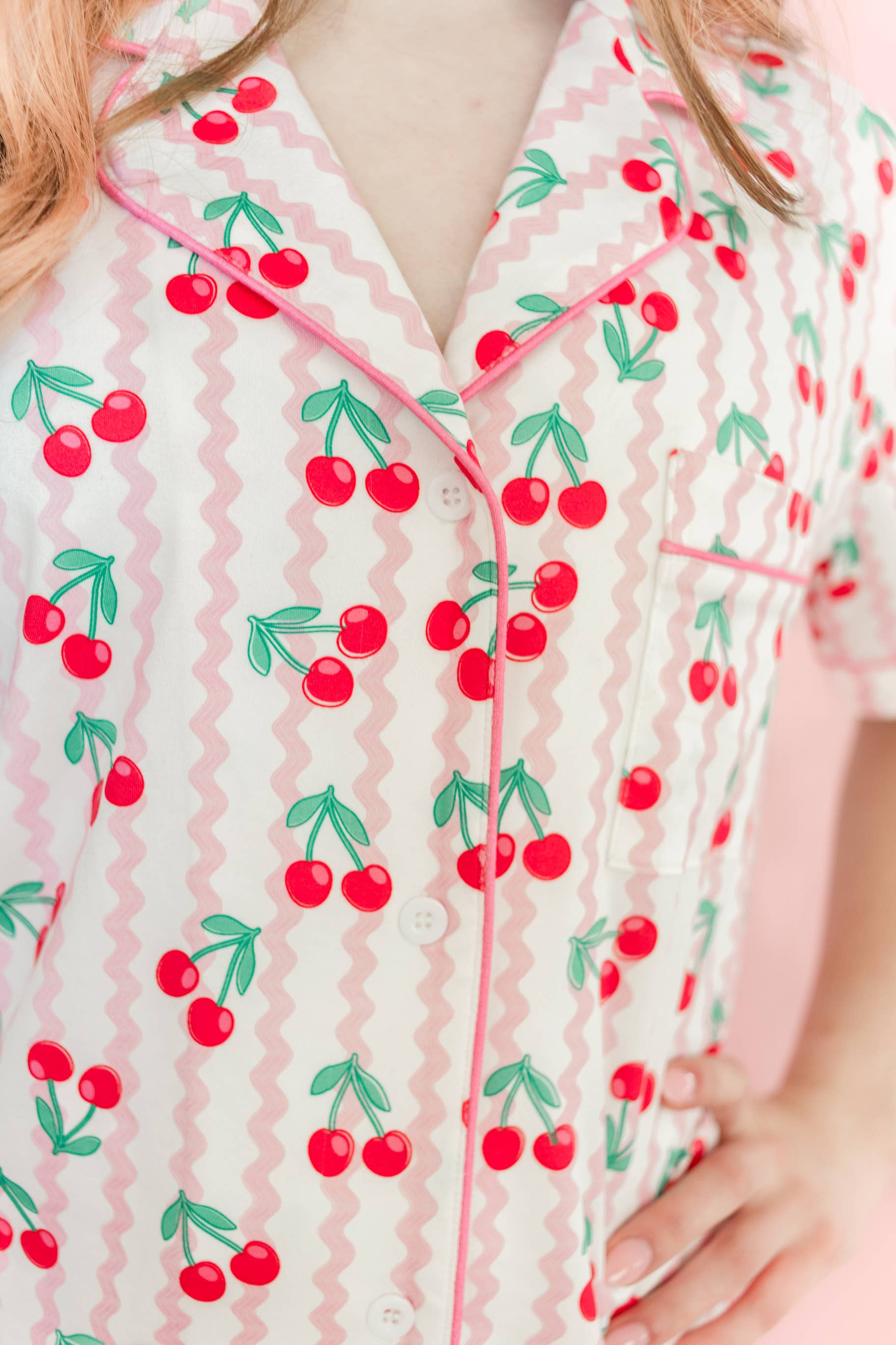 Rock Paper Scissors - Wholesale Sleepwear Set - Women's - Cherry on Top Ric Rac Short Sleeve Loungewear Pajama Set2