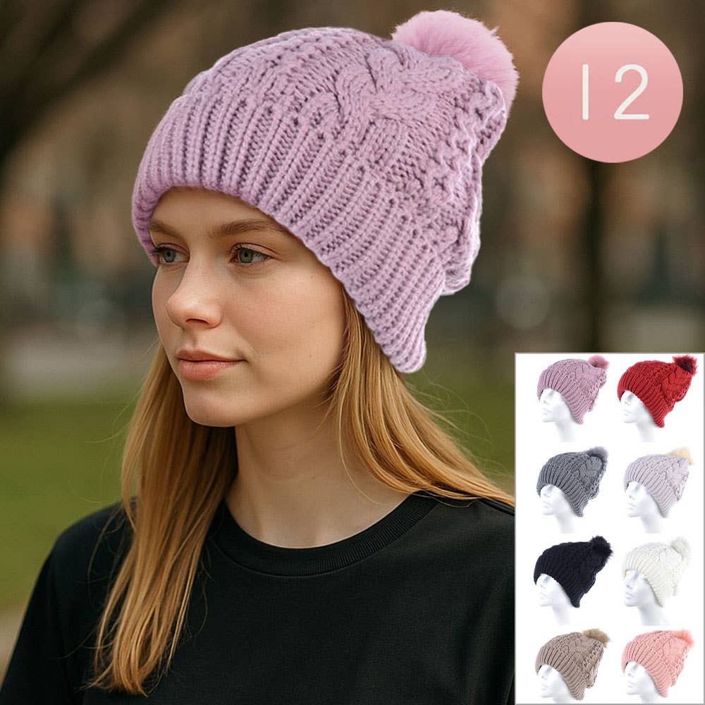Sensibling Corp. - Wholesale Beanie - Women's - 12PCS - Pom Pom Knit Slouchy Winter Beanie Hats0