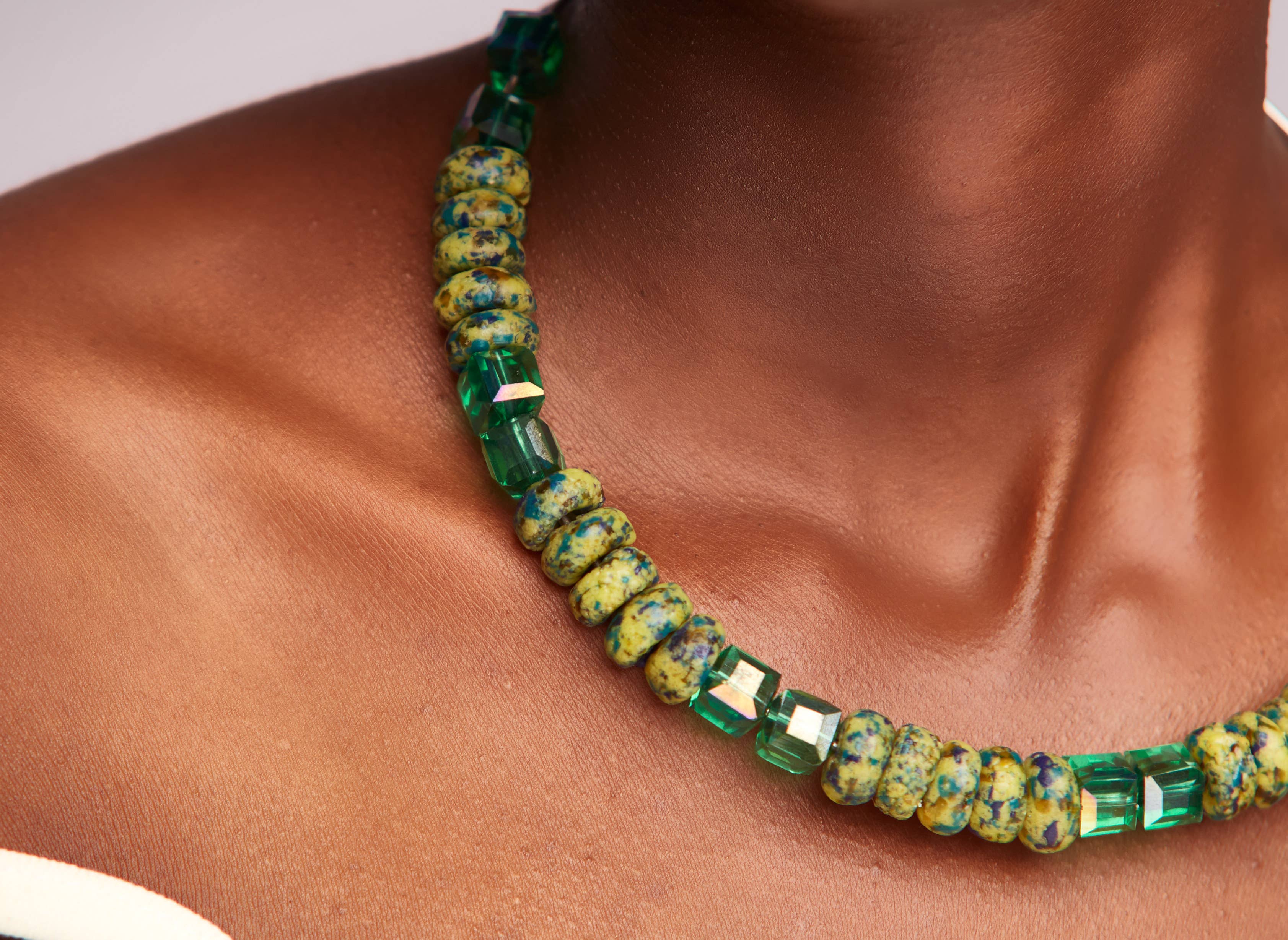 Fluted Emerald and Gold Beads Necklace - Eleuteri