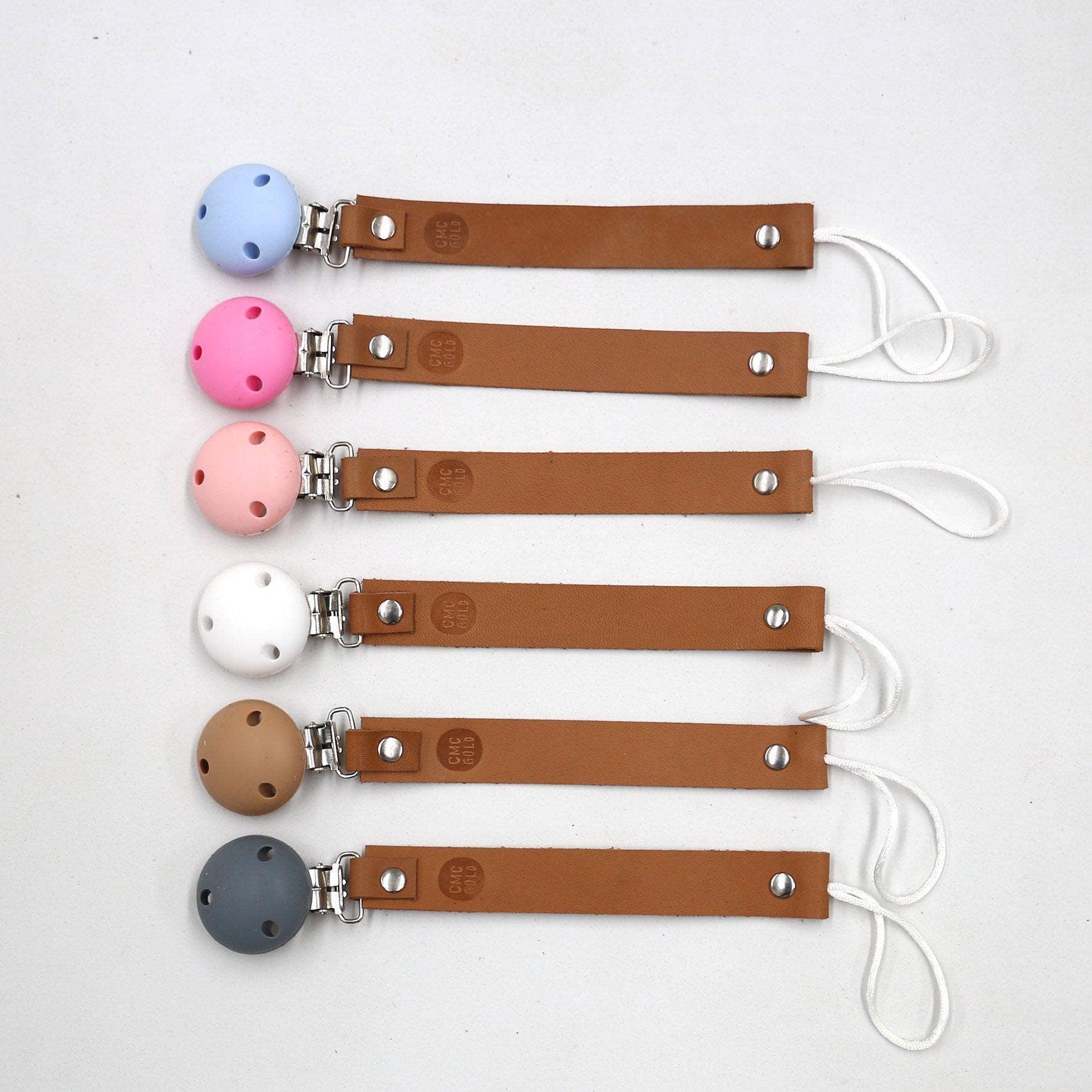 CMC Gold - Wholesale Pacifier clip – Baby - Leather Dummy Clips (plain)0