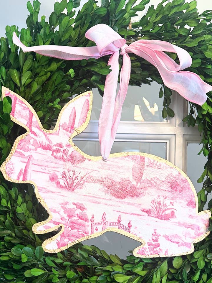 Roze Toile Handgemaakte Konijnen Deurhanger - 12” voor wholesale door SoCharm Designs