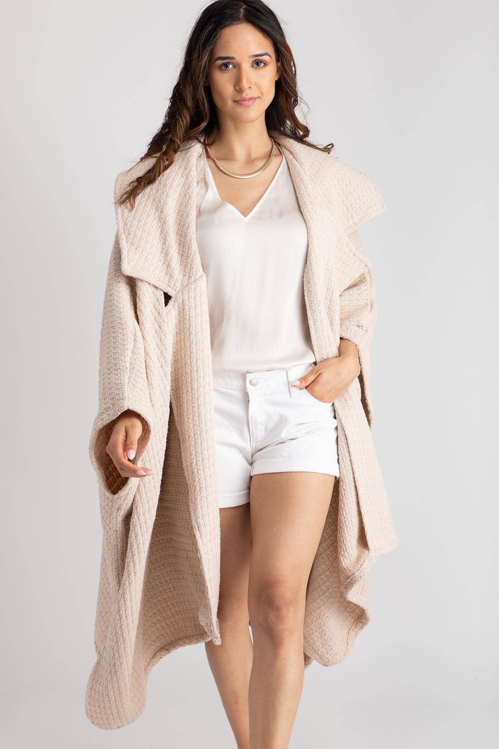 SAACHI - Wholesale Kimono - Women's - Comfy Oversized Waffle Knit Collared Jacket3