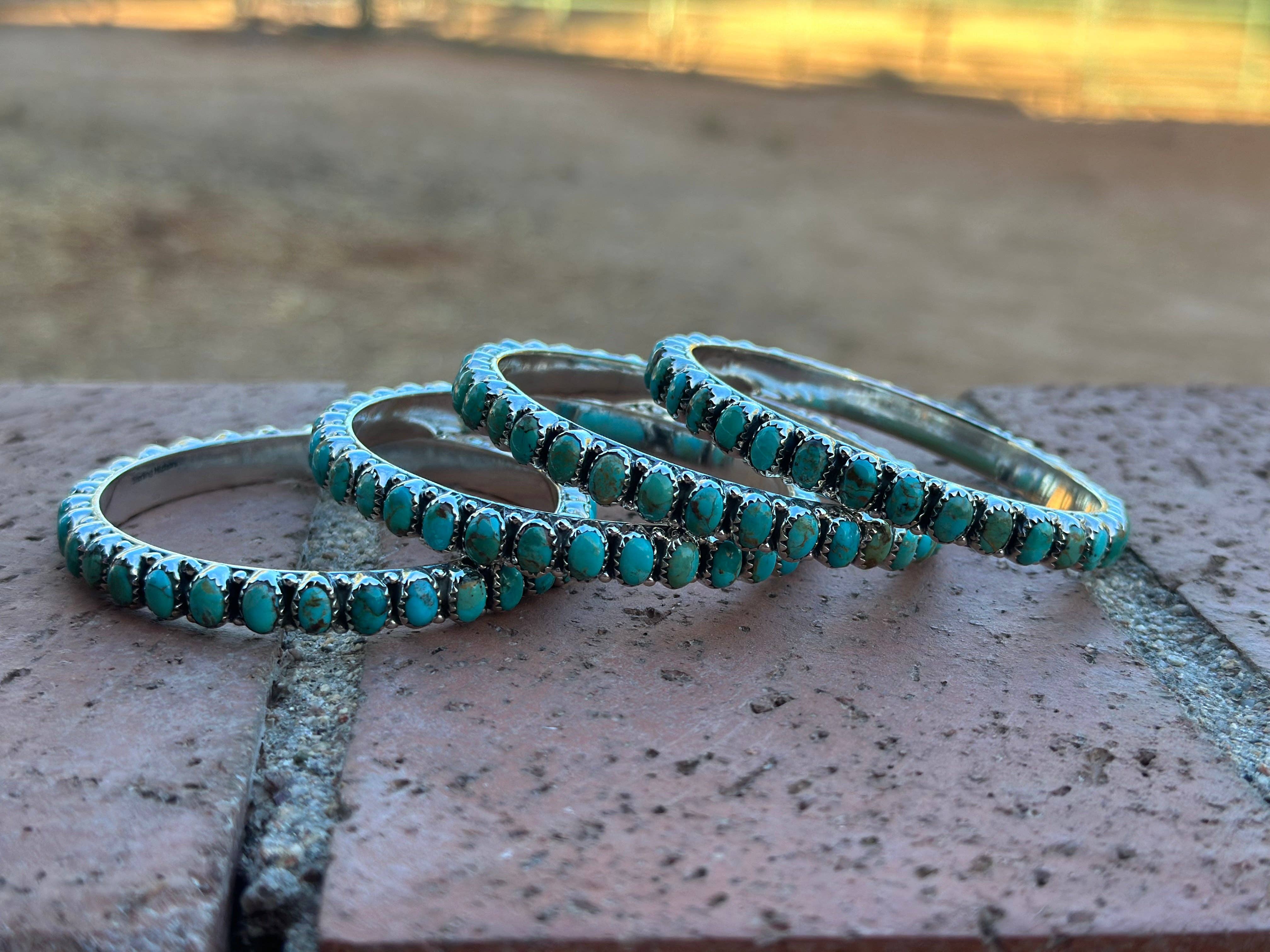 Nizhonitradersllc – Engroshandel Armbånd – Håndlavet Royston Turkis & Sterlingsølv Armbånd 7,5 tommer0