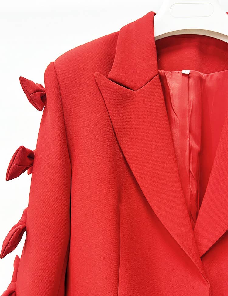 Sanyao Fashion - Vente Veste de tailleur – femme  - Veste de costume mi-longue rouge chic à manches à nœud papillon SY2546
