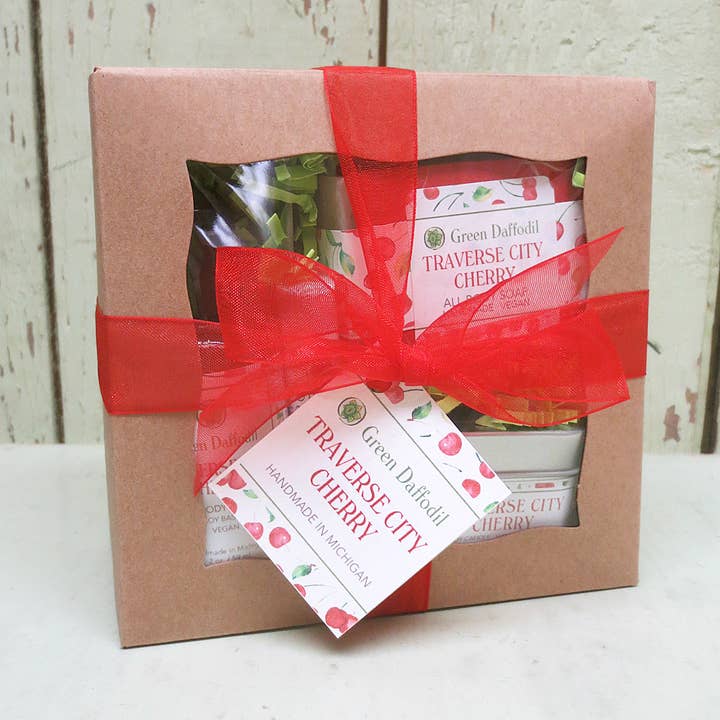 Green Daffodil Bath & Body - Wholesale Bath & Body Set - Traverse City Cherry Boxed Gift Set - Michigan