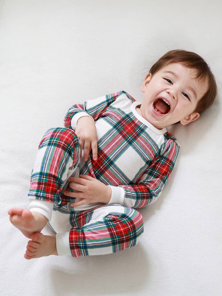 Multicolor Pijama a cuadros de tartán de algodón para bebés, niños pequeños y ajustados de venta al por mayor en Faire