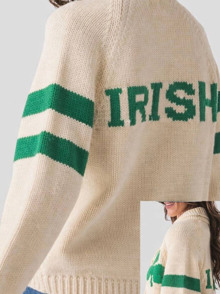 Pink Pineapple - Wholesale Cardigan - Women's - Irish Varsity Cardigan In Ivory Green Stripes1