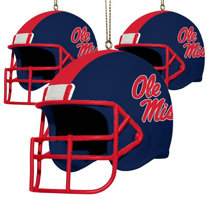 The Memory Company - Wholesale Ornament Set - 3pk Helmet Ornament, Ole Miss Rebels