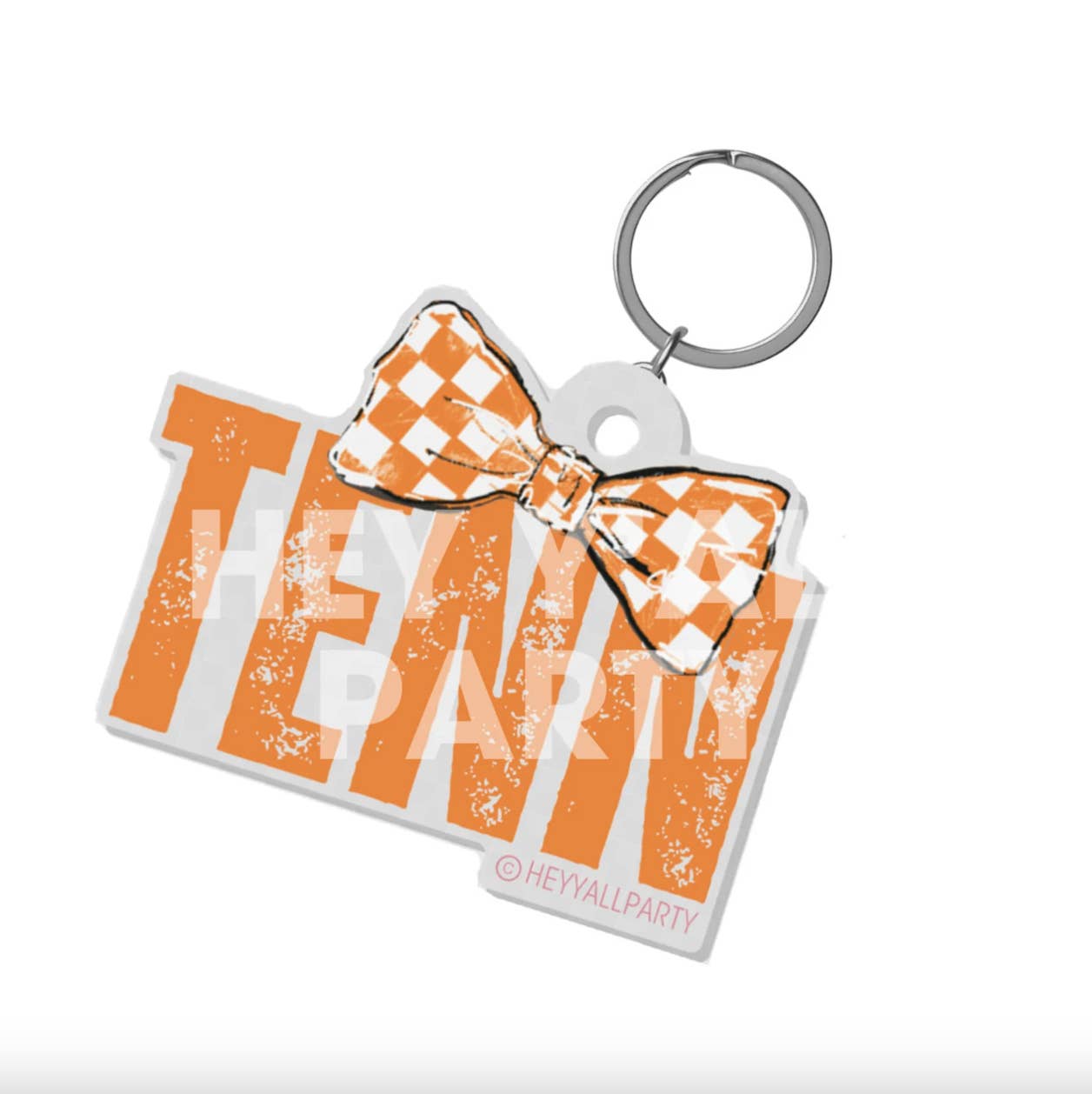 Orange Checkerboard Bow Tenn Acrylic Keychain keychains for wholesale by Hey Y'all Party