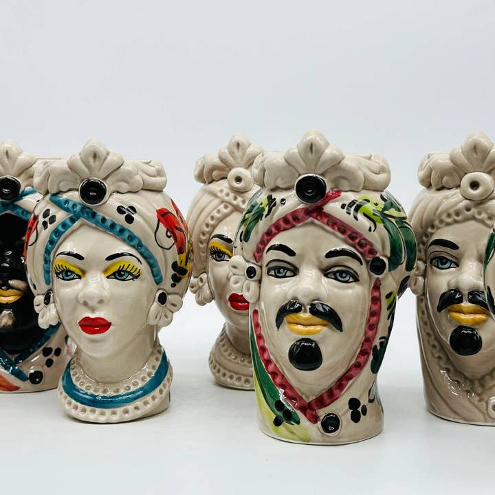 DD Ceramiche Siciliane - Wholesale Decorative Figurine - Pair of Moorish Heads by Moresca Ceramica Caltagirone cm H.14 L.9 Handcrafted VARIOUS COLORS6